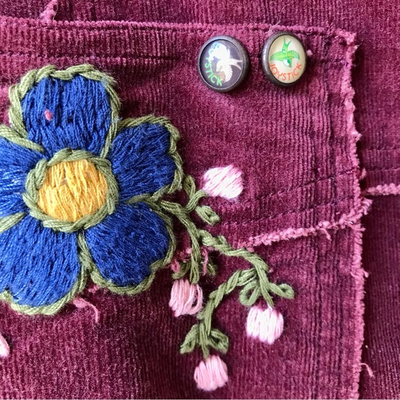 Joystick Jacket S-L Floral Embroidered Deconstructed Boho Burgandy - Picture 4 of 10